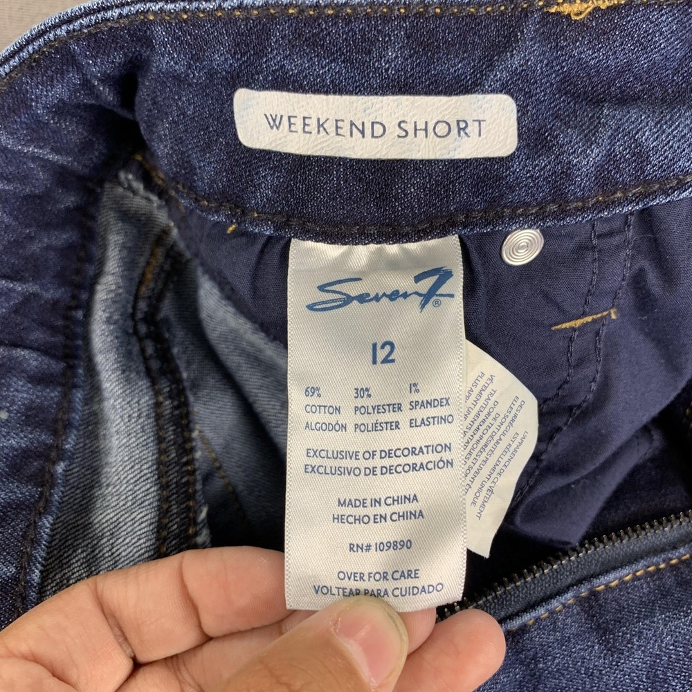 Seven7 Shorts Women 12 (36) Dark Wash Blue Weekend Short Denim Jean Stretch Jort - Picture 7 of 15